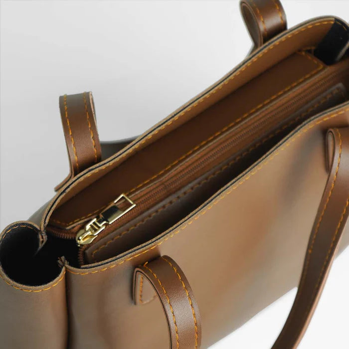 Leather Wide set of 2 Bag Brown