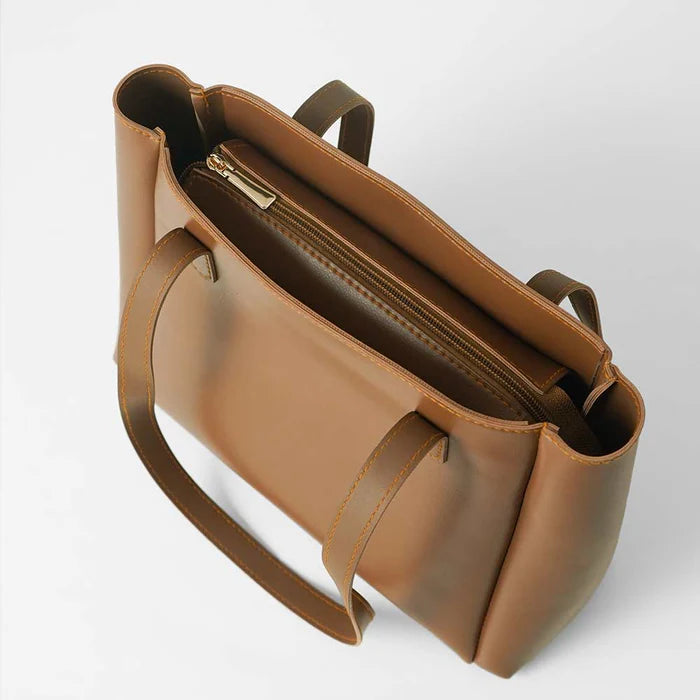 Leather Wide set of 2 Bag Brown