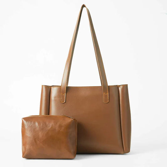 Leather Wide set of 2 Bag Brown
