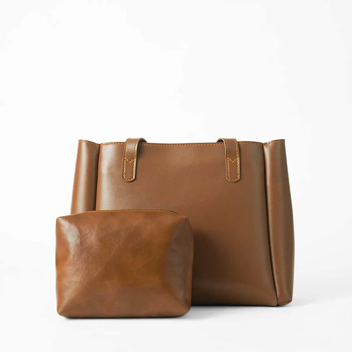 Leather Wide set of 2 Bag Brown
