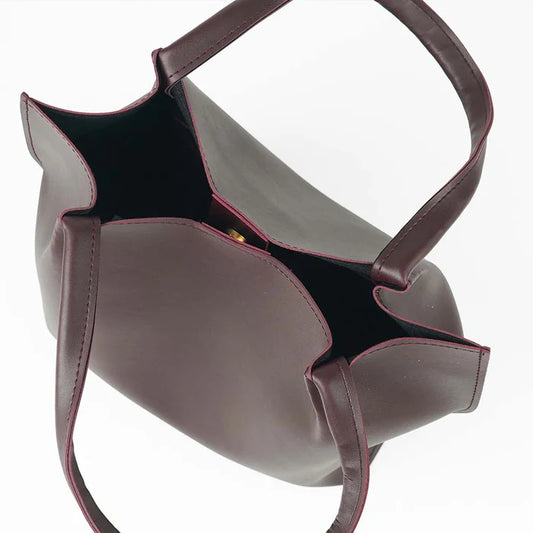 Leather Daily Tote Bag Maroon