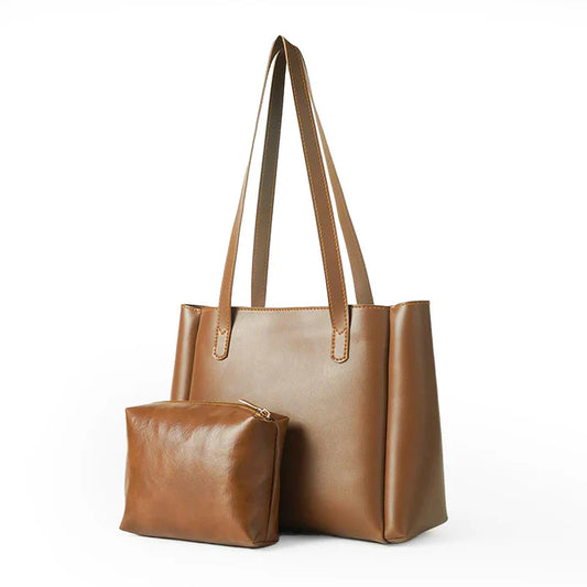 Leather Wide set of 2 Bag Brown